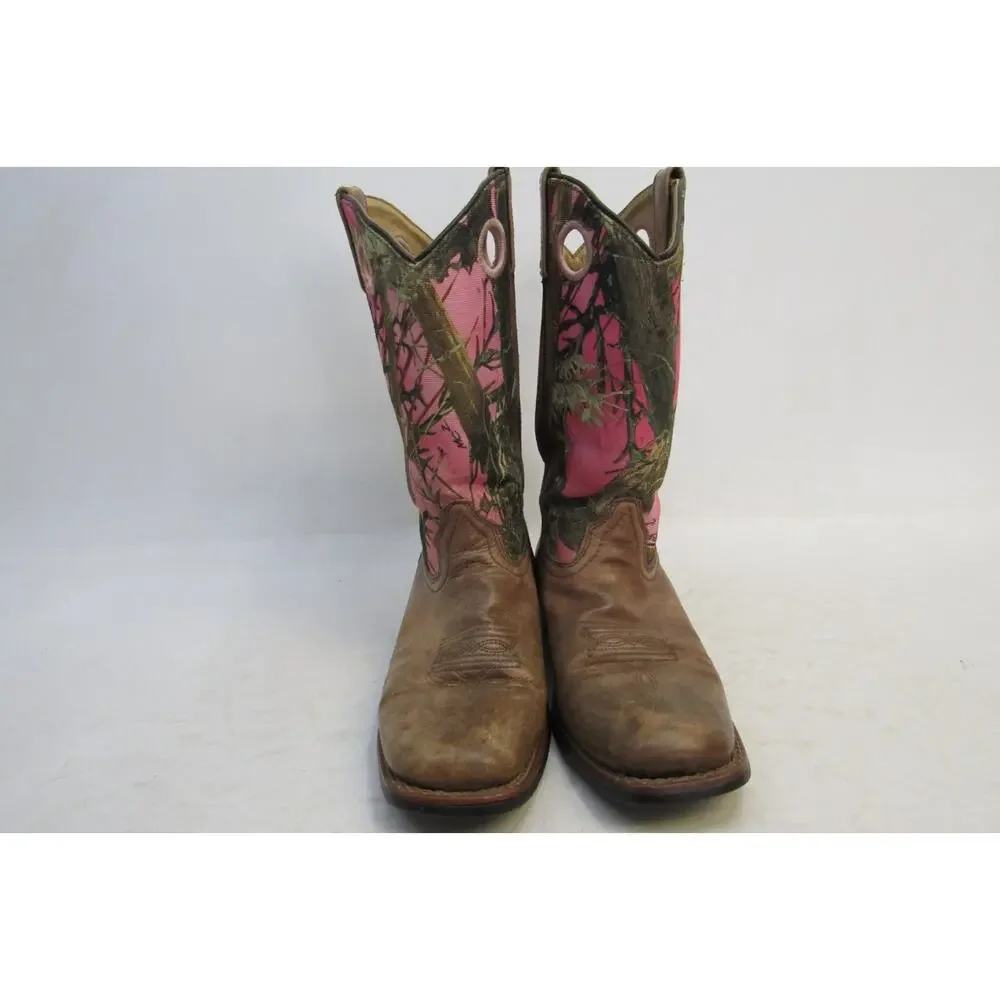 Smoky Mountain Youth Sz 3.5 D Pink Tree Camo Brown Leather Buckaroo Cowboy Boots